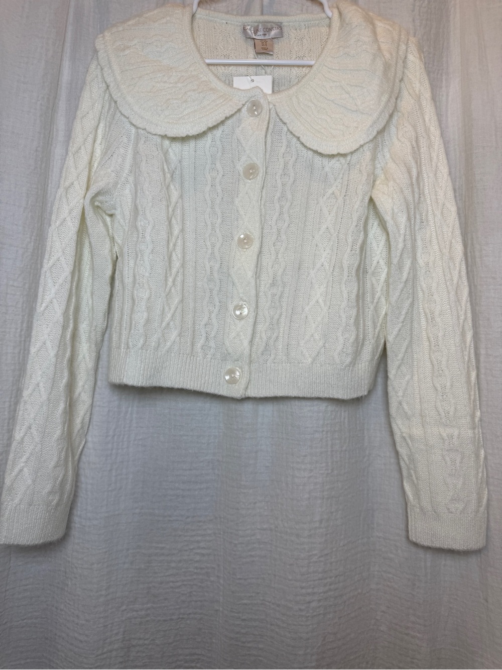 Caroline Constas Ivory Knit Collared Cardigan